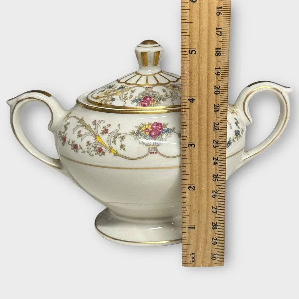 Lamberton Ivory China Sugar Bowl‎ w/ Lid & Creamer Set Dorothea VTG Made in USA